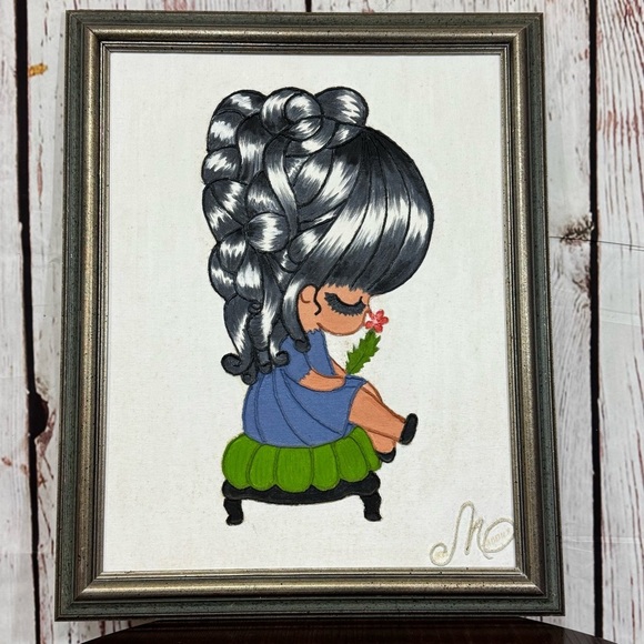 Framed Art Mixed Media Acrylic and Yarn on Canvas 17”x21” Small Painting - Picture 11 of 16